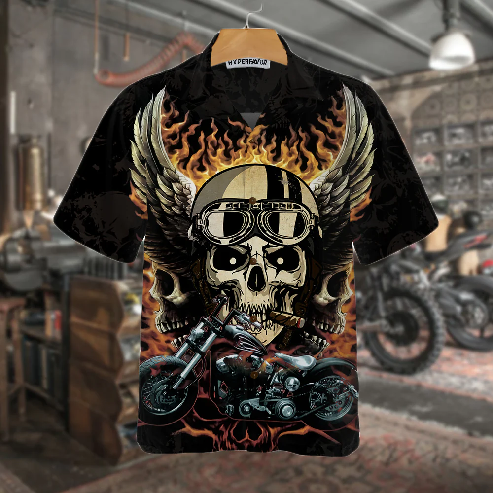 Fire Hell Rider Skull Biker Wings Motorcycle Hawaiian Shirt Best Gift For Bikers Aloha Shirt For Men and Women