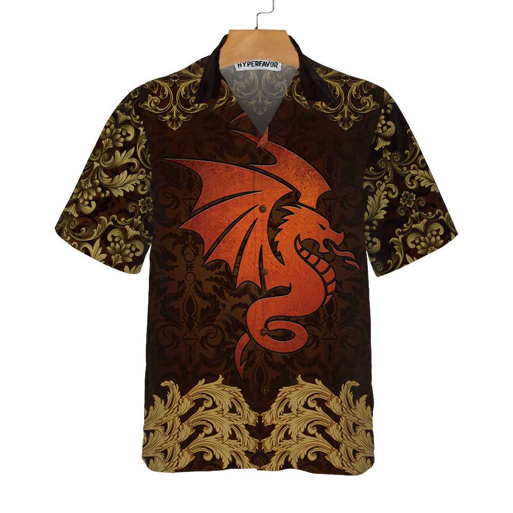 Baroque Dark Brown Dragon Hawaiian Shirt Vintage Pattern Dragon Shirt Aloha Shirt For Men and Women