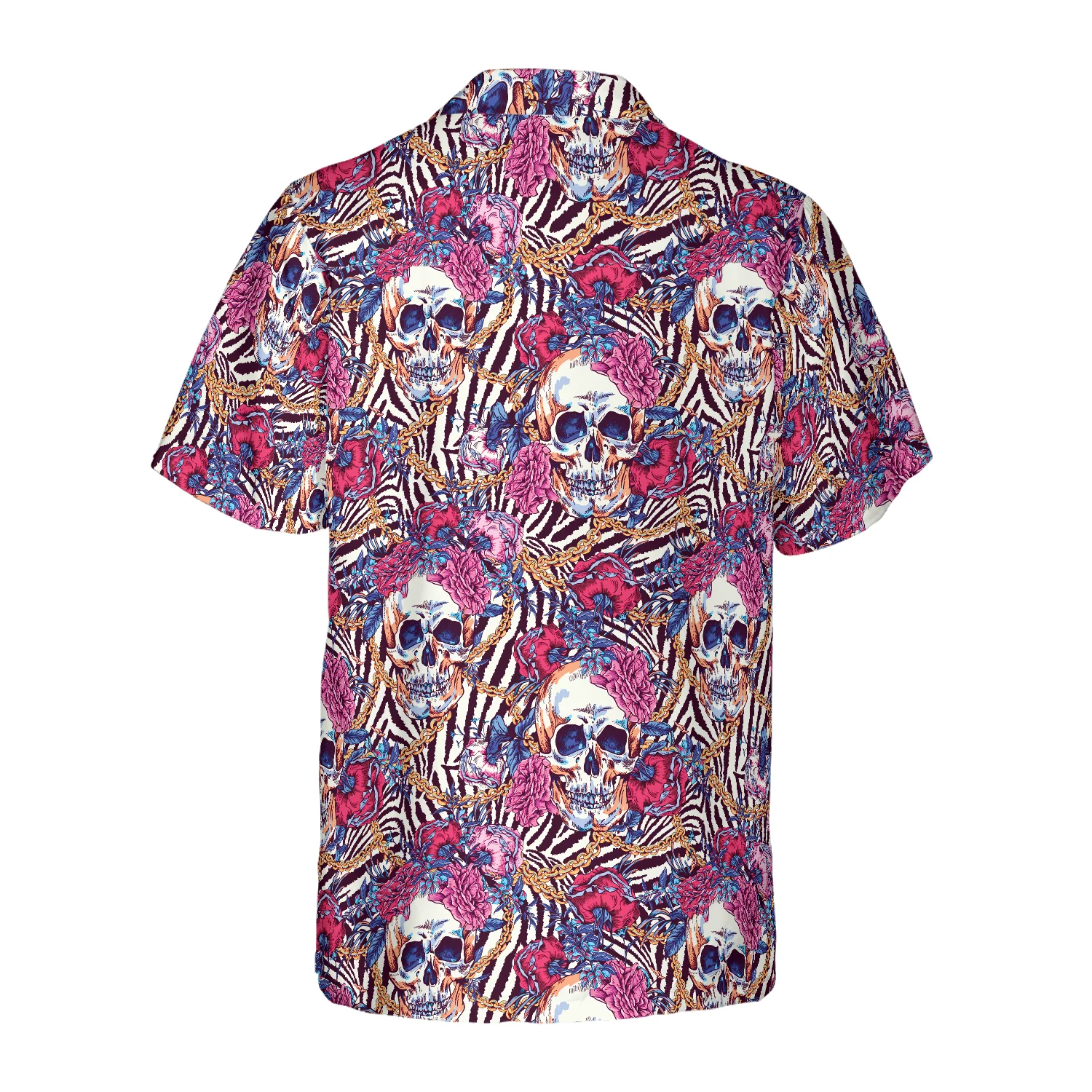 Skull With Roses On Zebra Background Hawaiian Shirt Aloha Shirt For Men and Women