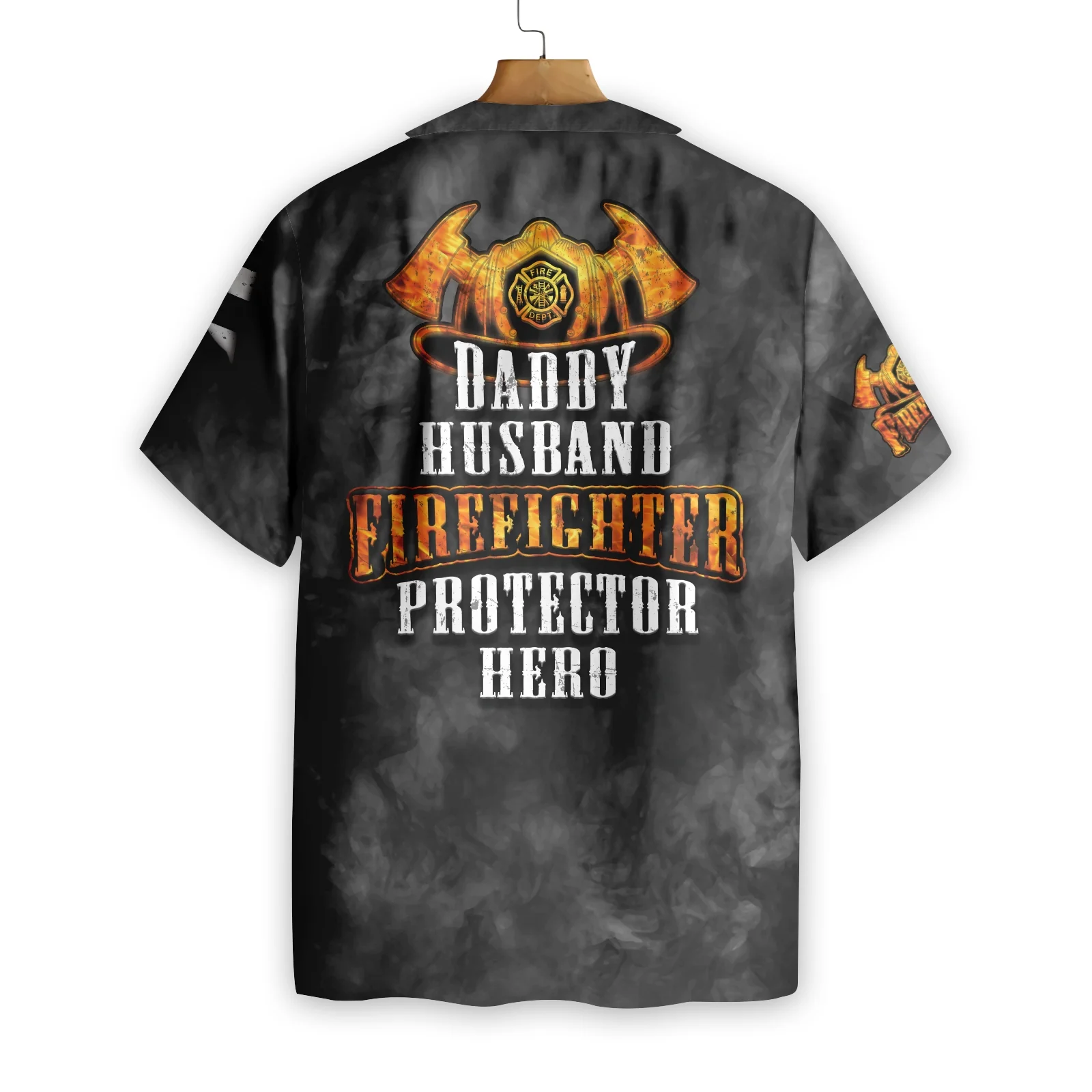 Husband Daddy Firefighter Protector Hero Firefighter Hawaiian Shirt Black Ripped American Flag Firefighter Shirt Aloha Shirt For Men and Women