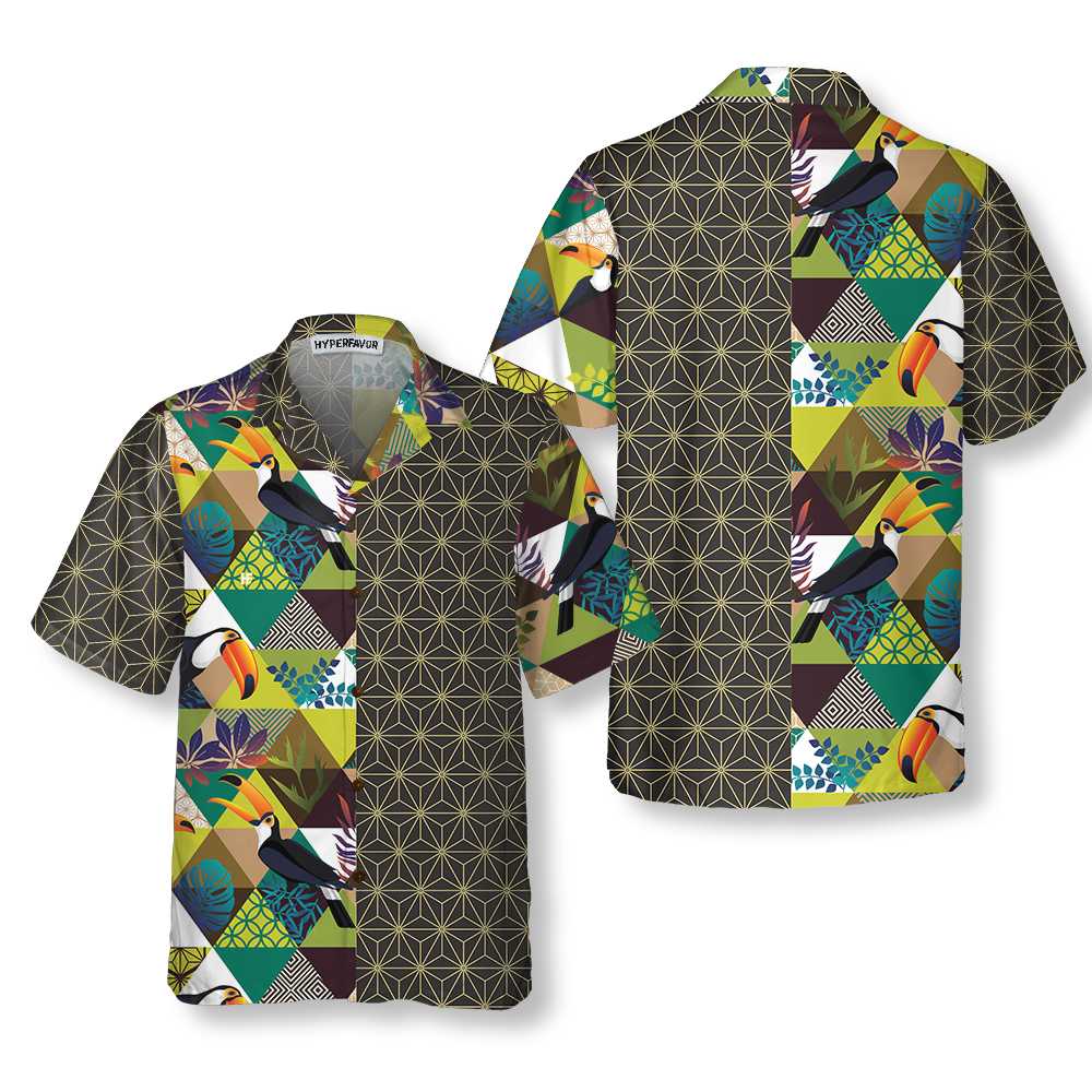 Toucan Asanoha Isometric Pattern Hawaiian Shirt Unique Toucan Shirt  Women Aloha Shirt For Men and Women