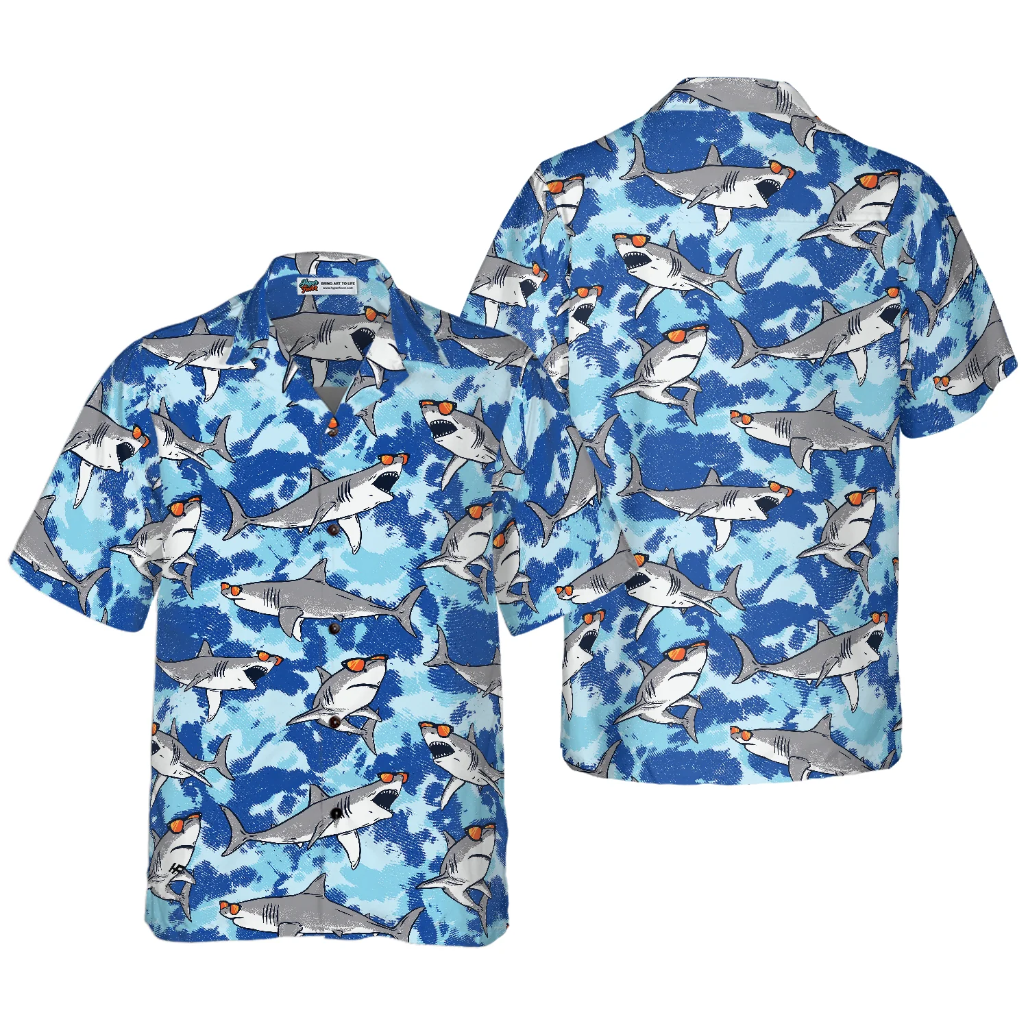 Tie Dye Sharks Wearing Sunglasses Hawaiian Shirt Aloha Shirt For Men and Women