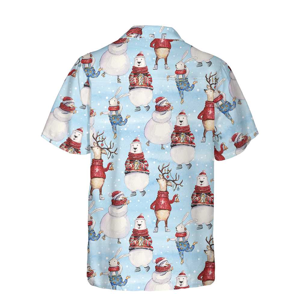 Seamless Christmas Pattern With Bunny And Snowman Christmas Hawaiian Shirt Aloha Shirt For Men and Women