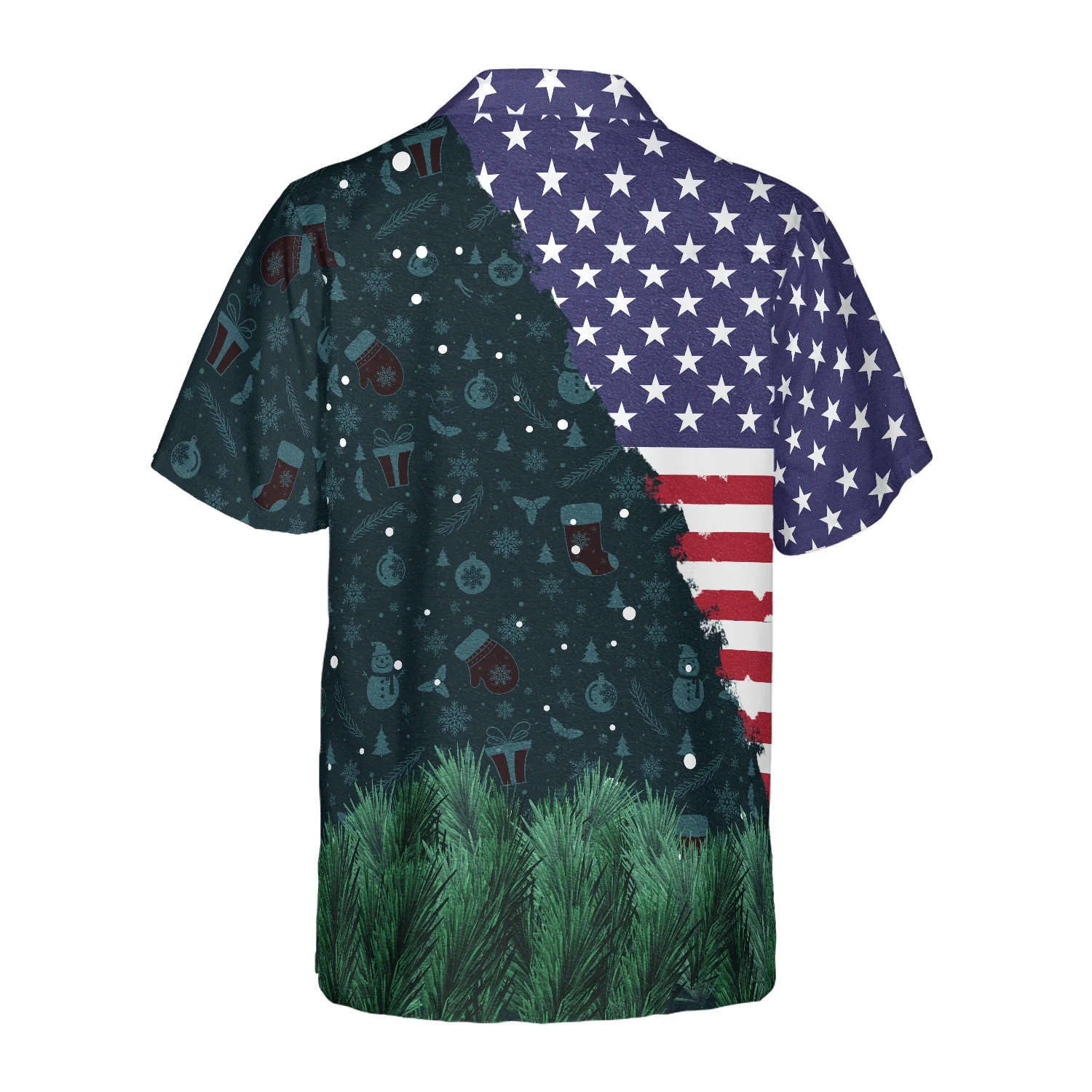 Hyperfavor Christmas Hawaiian Shirts Santa USA Flag Pattern Shirt Short Sleeve Christmas Shirt Idea Gift Aloha Shirt For Men and Women