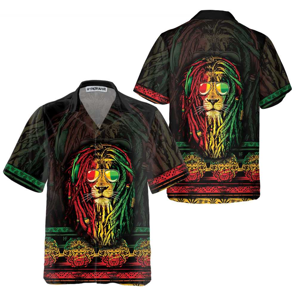 Rasta Lion With Cannabis Marijuana Lion Hawaiian Shirt Button Up Lion Shirt  Women Cool Gift For Lion Lover Aloha Shirt For Men and Women