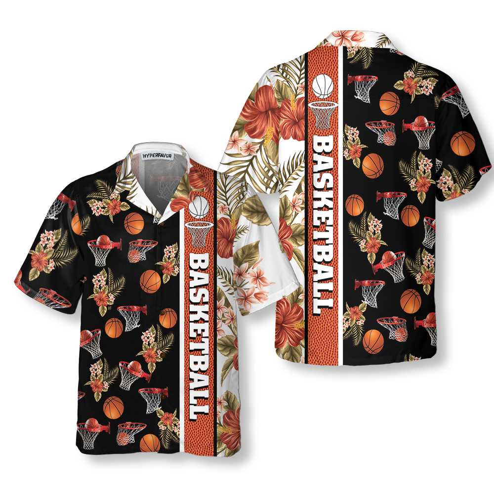 Tropical Basketball Hawaiian Shirt Button Up Basketball Shirt  Women Best Gift For Basketball Lover Aloha Shirt For Men and Women