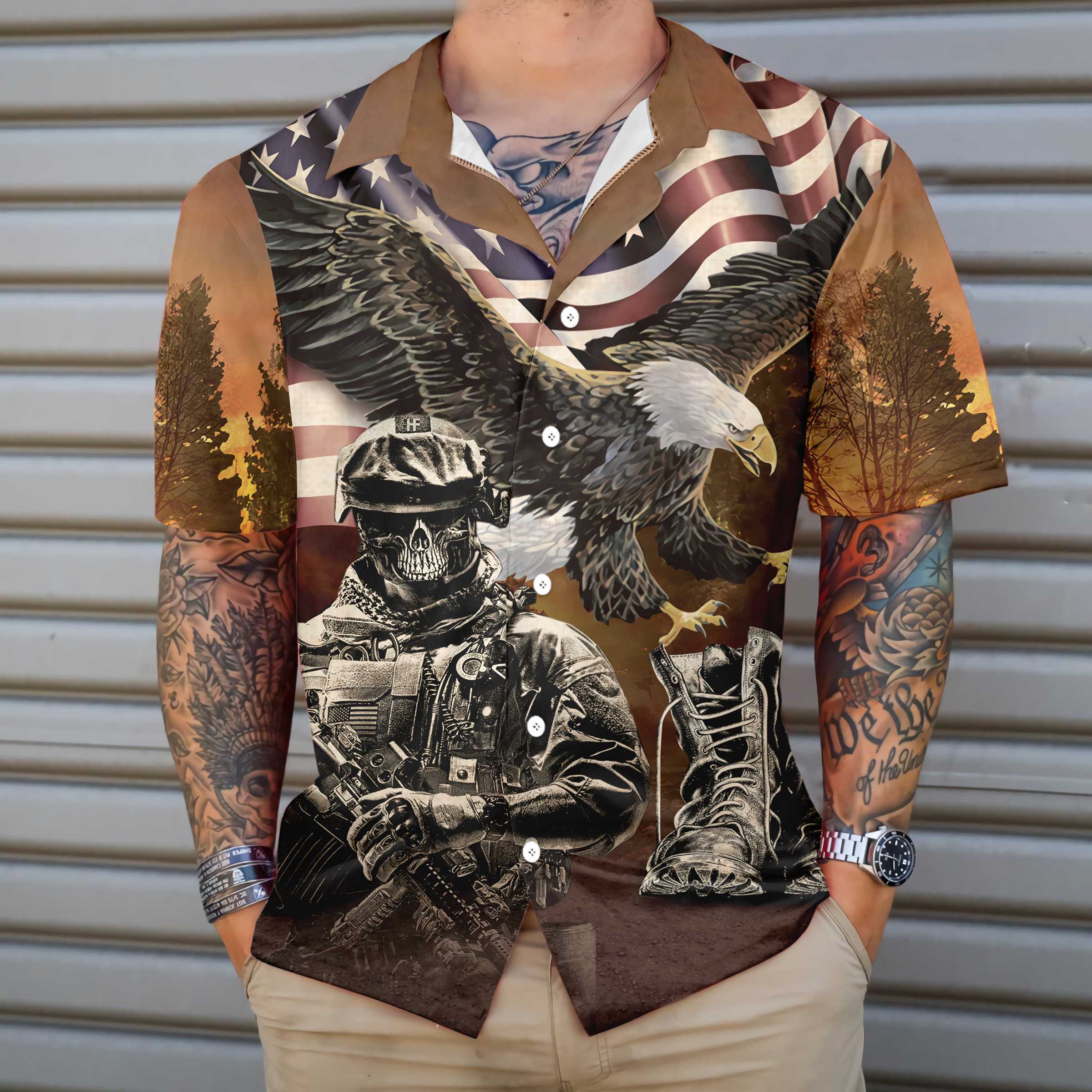 Veteran US Flag Eagle Hawaiian Shirt Proud Veteran Shirt Meaningful Gift For Veteran Day Aloha Shirt For Men and Women