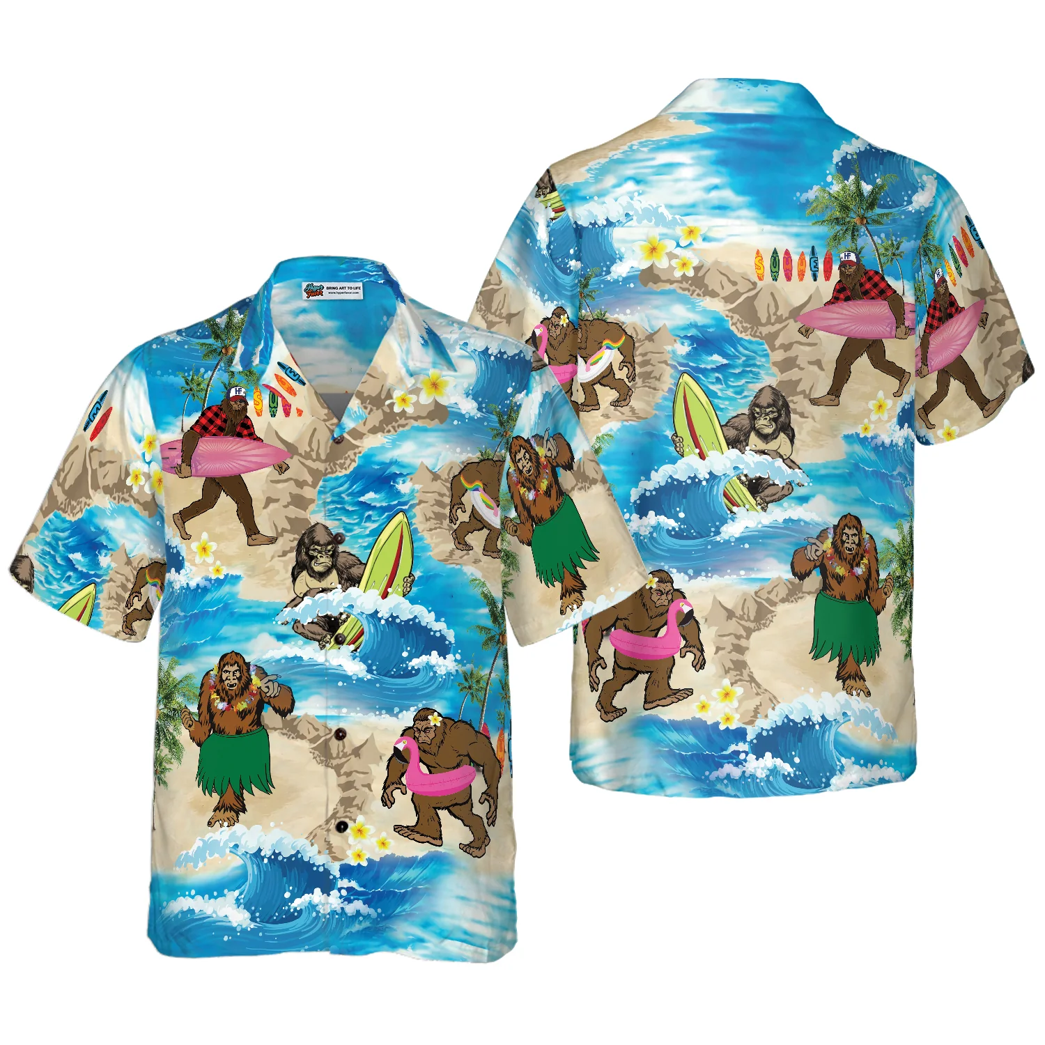 Bigfoots Are On Summer Vacation Bigfoot Hawaiian Shirt Tropical Aloha Wave Surfing Bigfoot Shirt Aloha Shirt For Men and Women