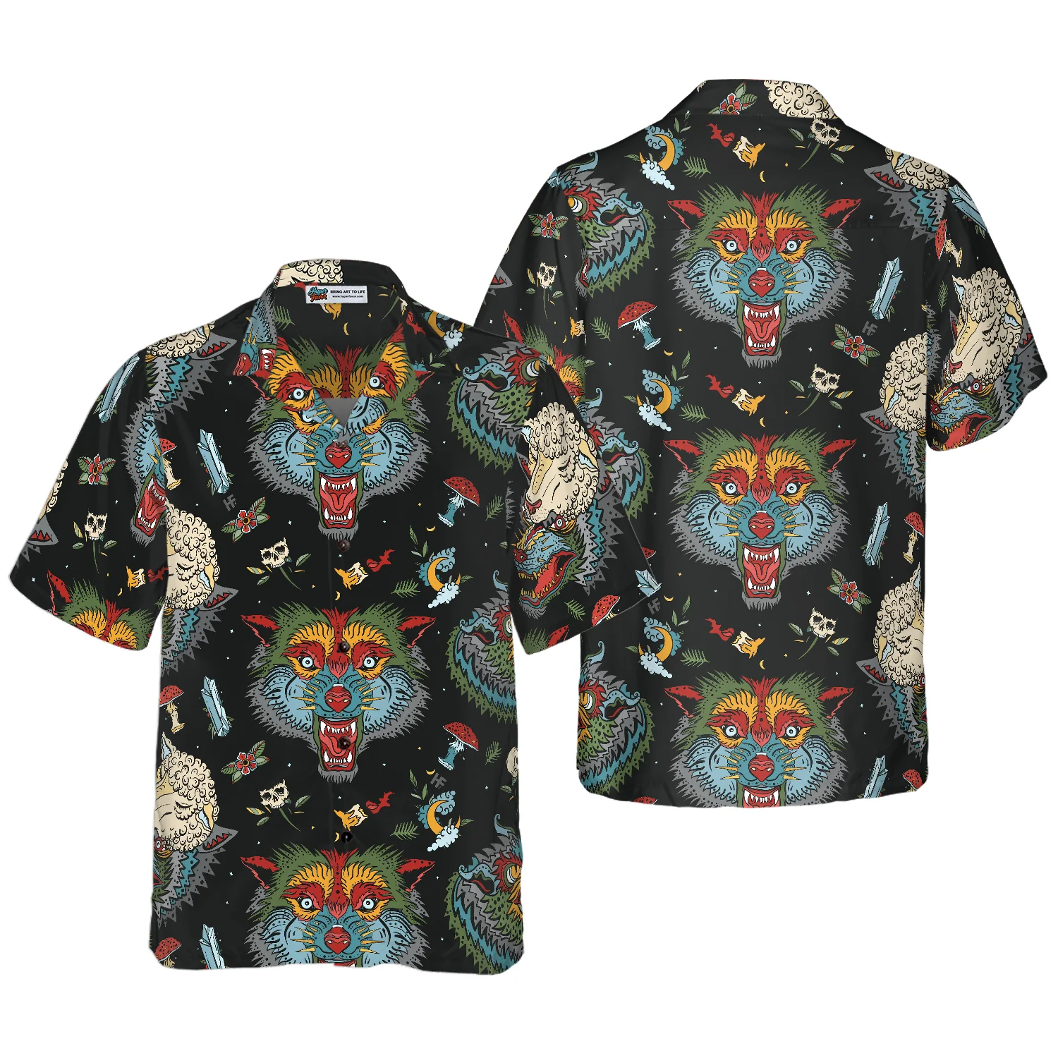 Old School Tattoo Art Wolf Hawaiian Shirt Aloha Shirt For Men and Women