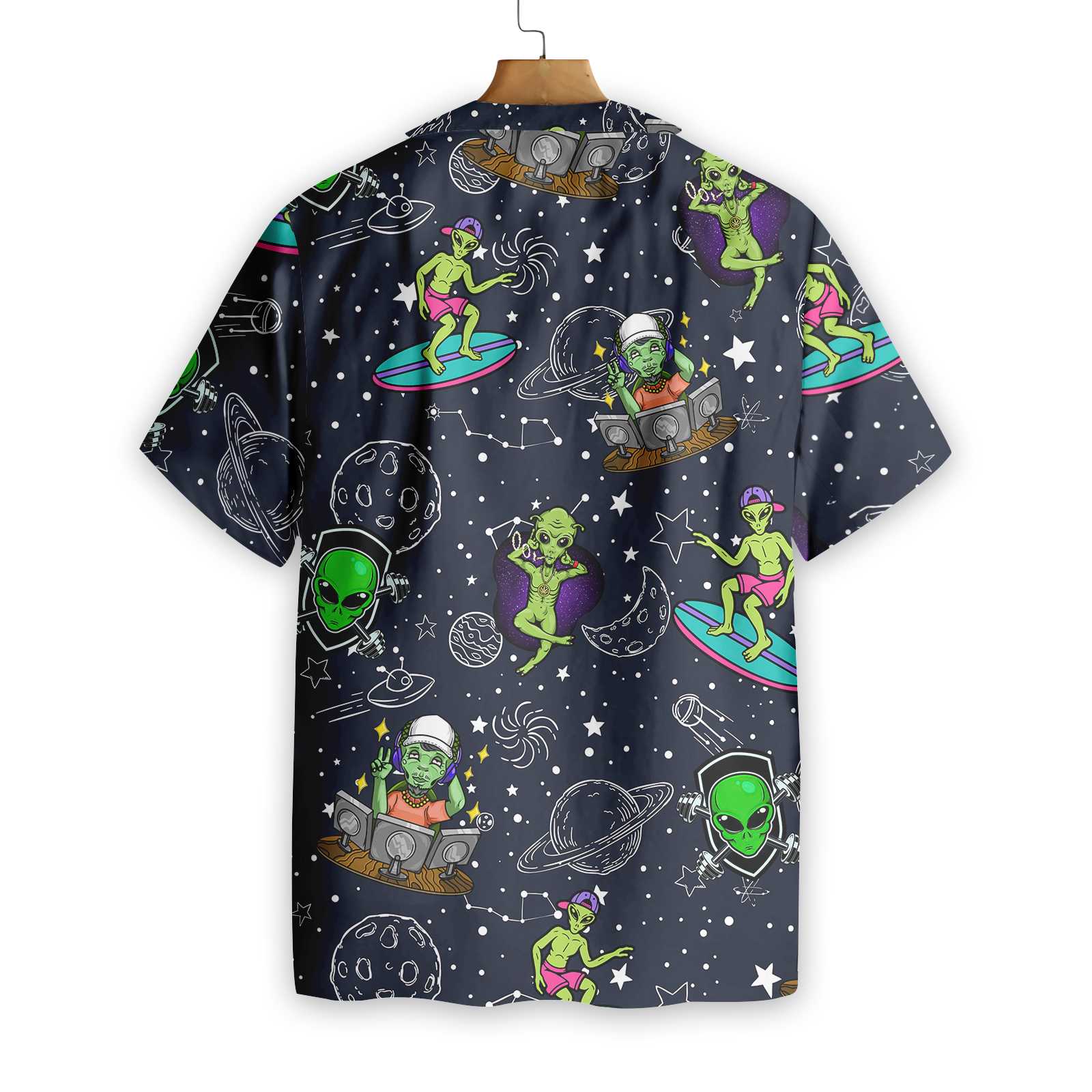 Aliens Night Sky Hawaiian Shirt Aloha Shirt For Men and Women