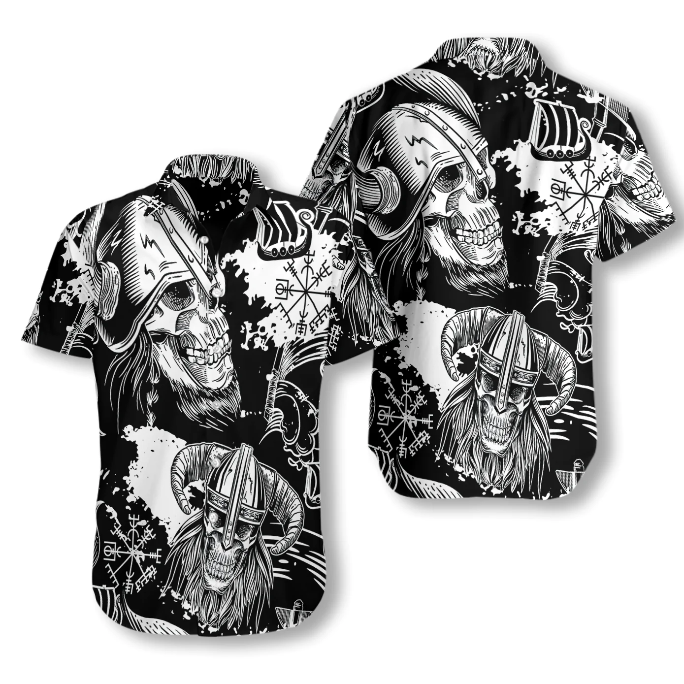 Seamless Pattern Skull In Viking Helmets Hawaiian Shirt Aloha Shirt For Men and Women