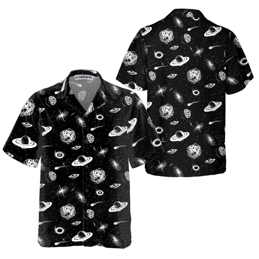 Universe Seamless Pattern Hawaiian Shirt Space Themed Shirt Planet Button Up Shirt For Adults Aloha Shirt For Men and Women