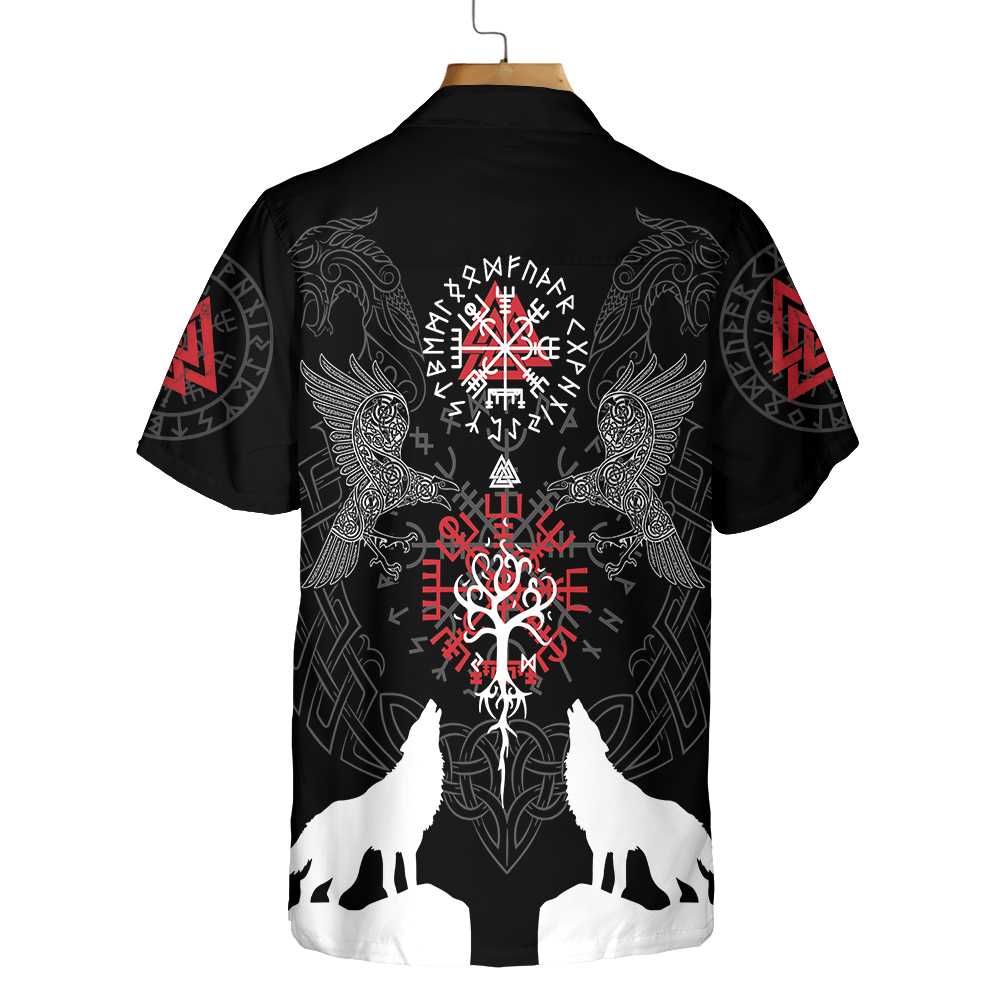 Viking Raven And Wolf Viking Hawaiian Shirt Wolf Viking Shirt Short Sleeve Aloha Shirt For Men and Women