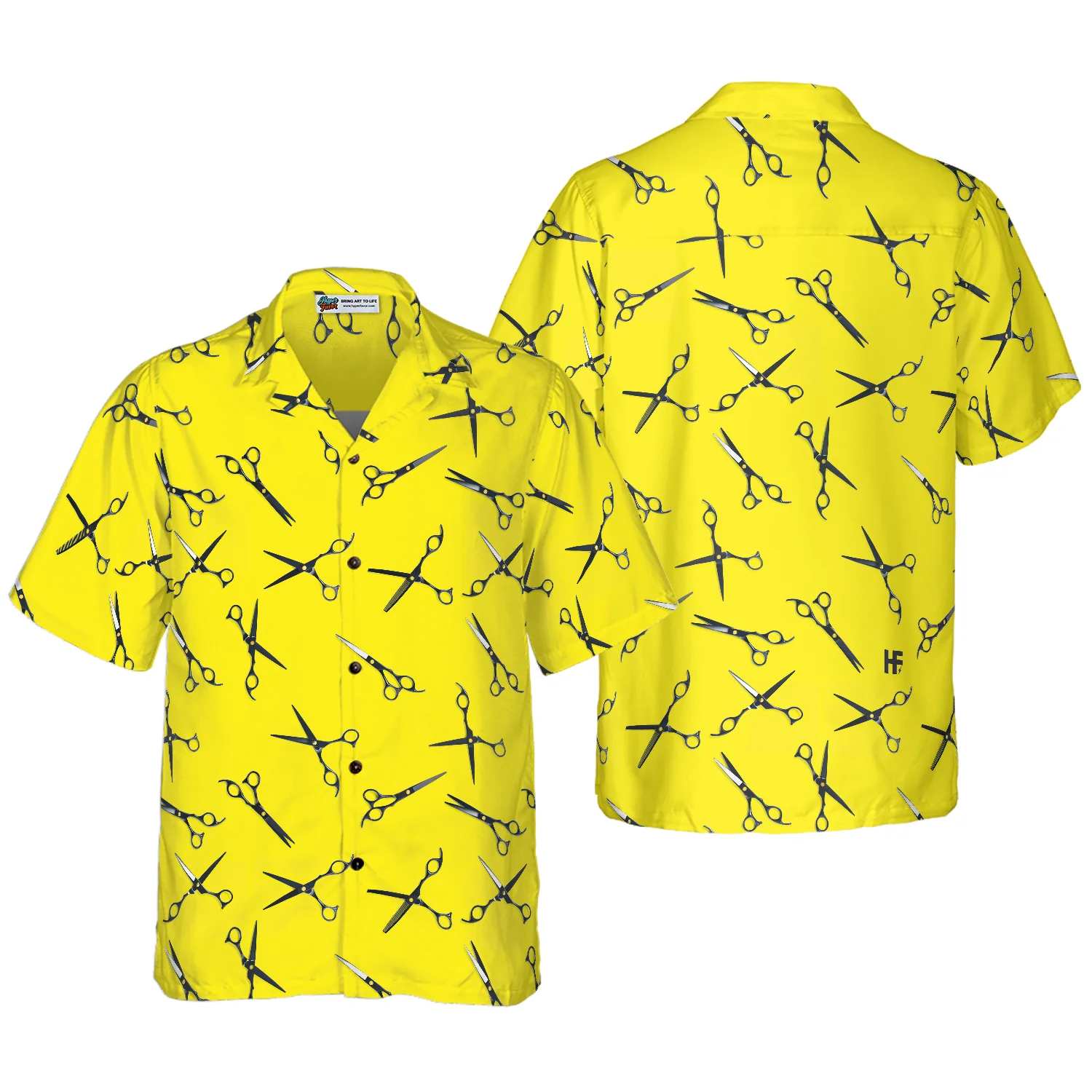 Barber Yellow Scissors For Professional Barber Hawaiian Shirt Aloha Shirt For Men and Women