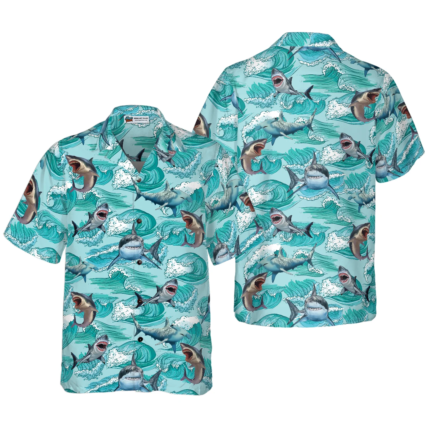 Sharks On Sea Waves Hawaiian Shirt Aloha Shirt For Men and Women