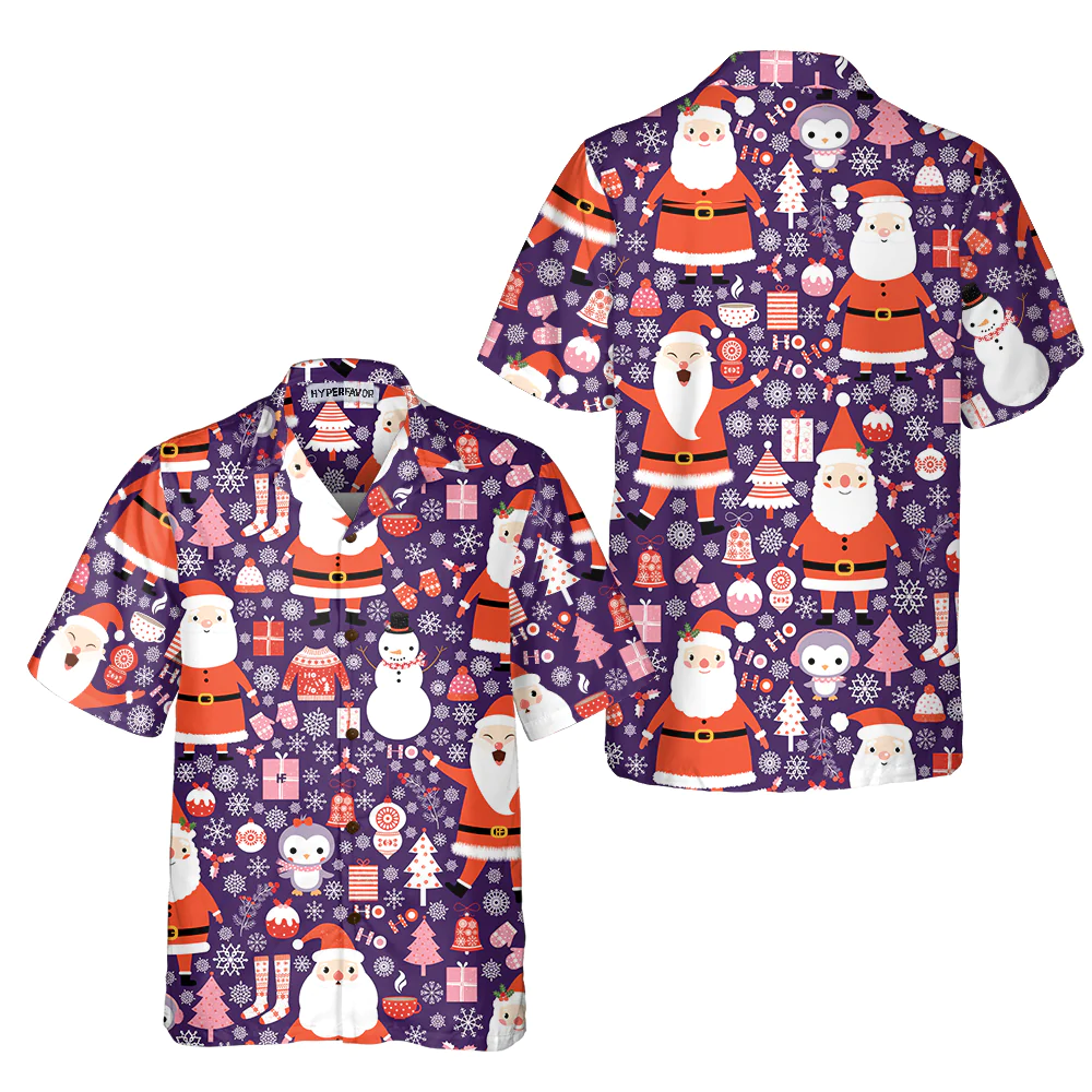 Seamless Christmas Pattern With Santa Claus Hawaiian Shirt Funny Christmas Hawaiian Shirt Aloha Shirt For Men and Women