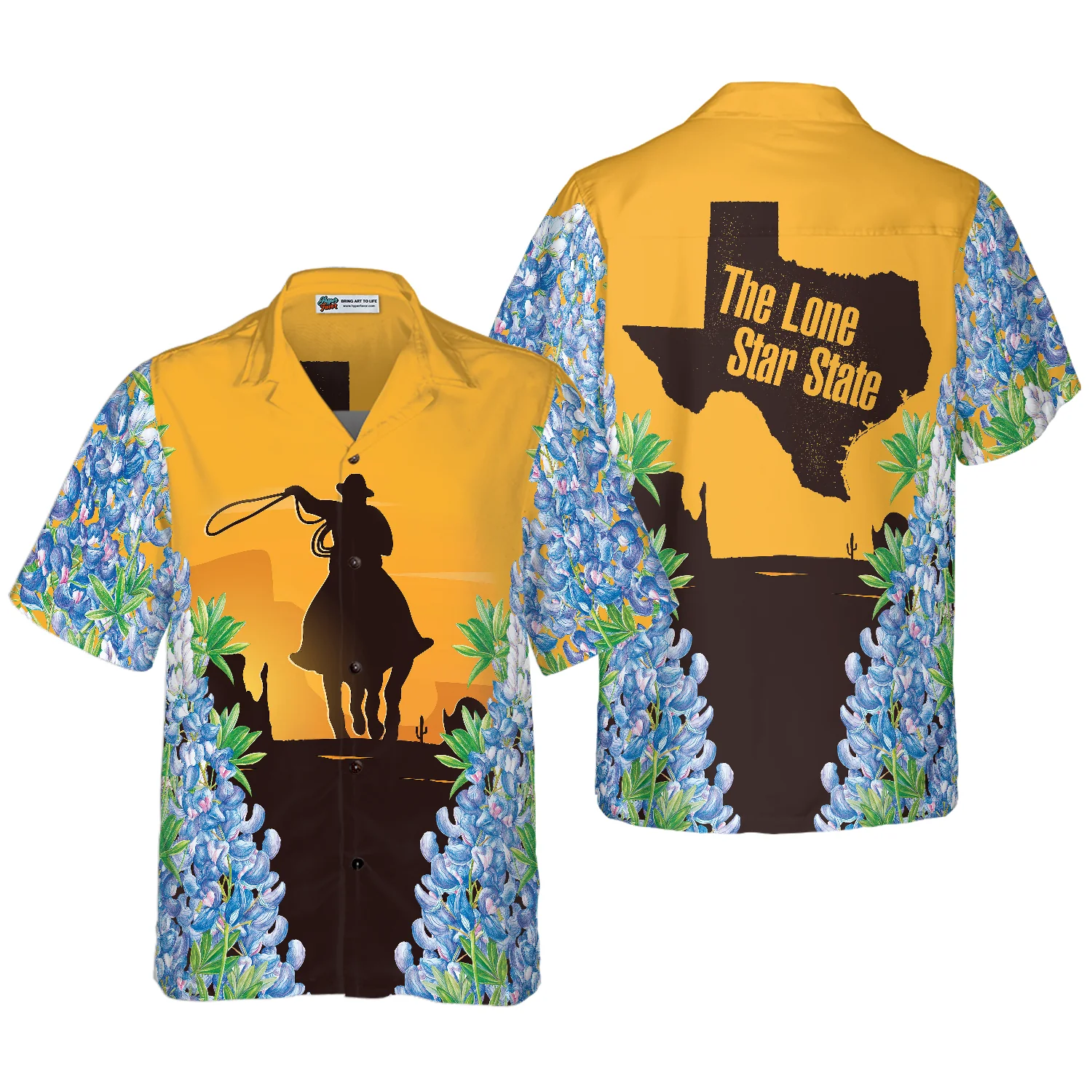 Texas Bluebonnets Rodeo Hawaiian Shirt Casual Short Sleeve Texas Shirt Proud Texas Flag Shirt Aloha Shirt For Men and Women