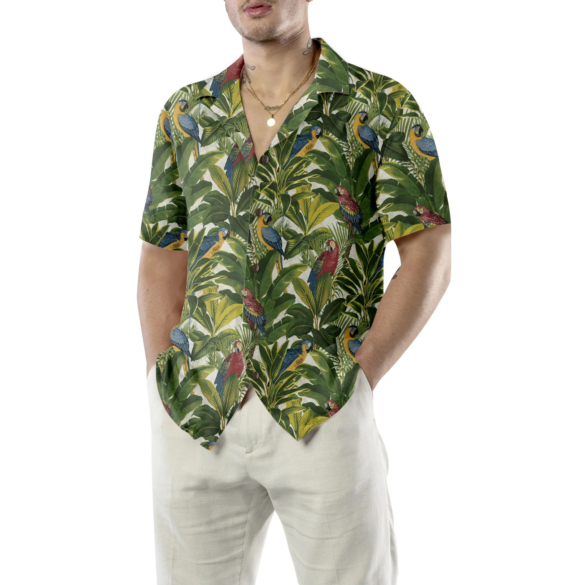 Exotic Parrots Tropical Leaves Hawaiian Shirt Aloha Shirt For Men and Women