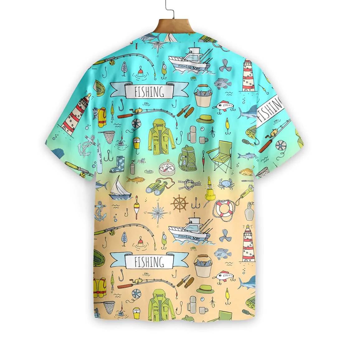 Fishing Doodle Seamless Pattern Hawaiian Shirt Aloha Shirt For Men and Women