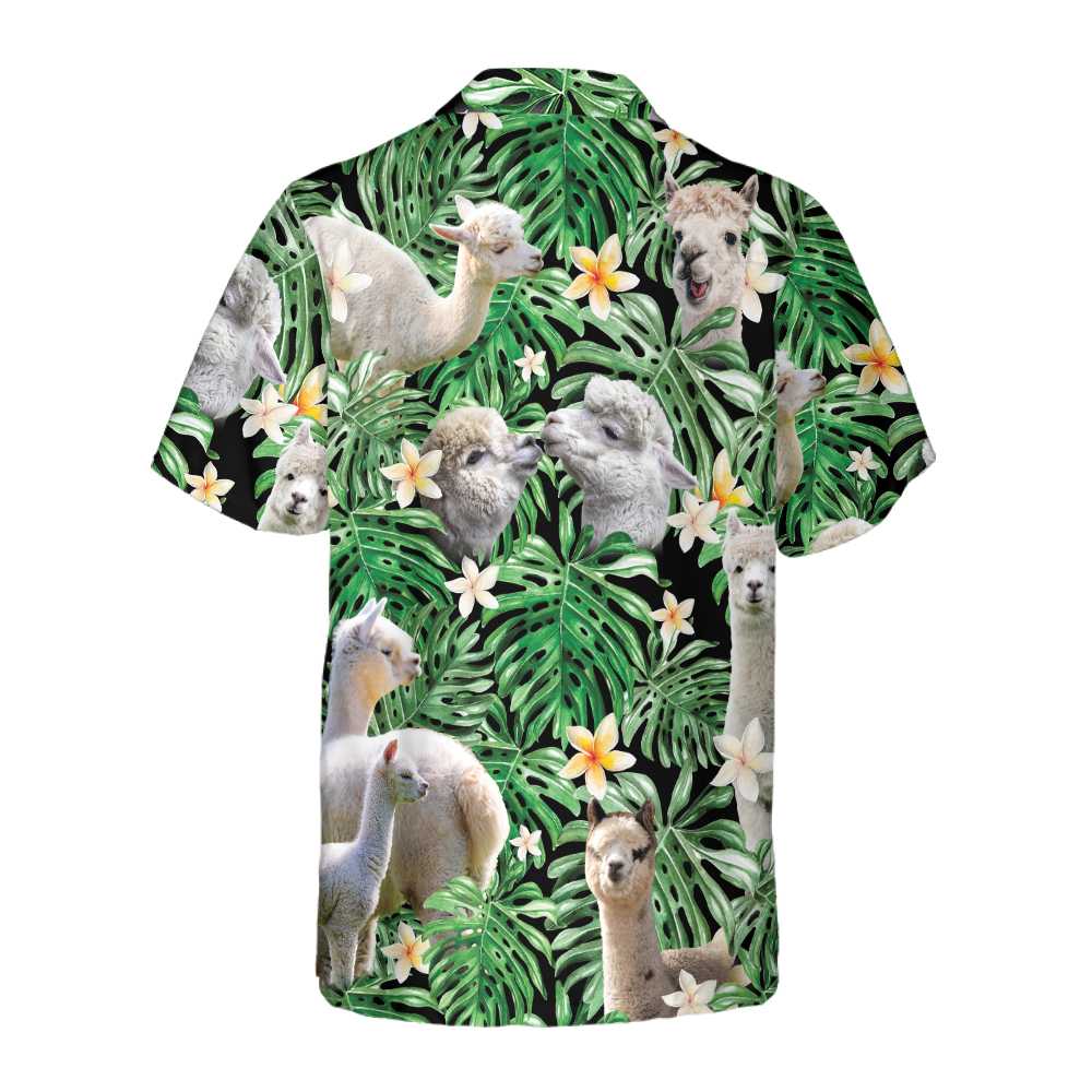 Tropical Alpaca Pattern Hawaiian Shirt Funny Alpaca Print Shirt  Women Aloha Shirt For Men and Women