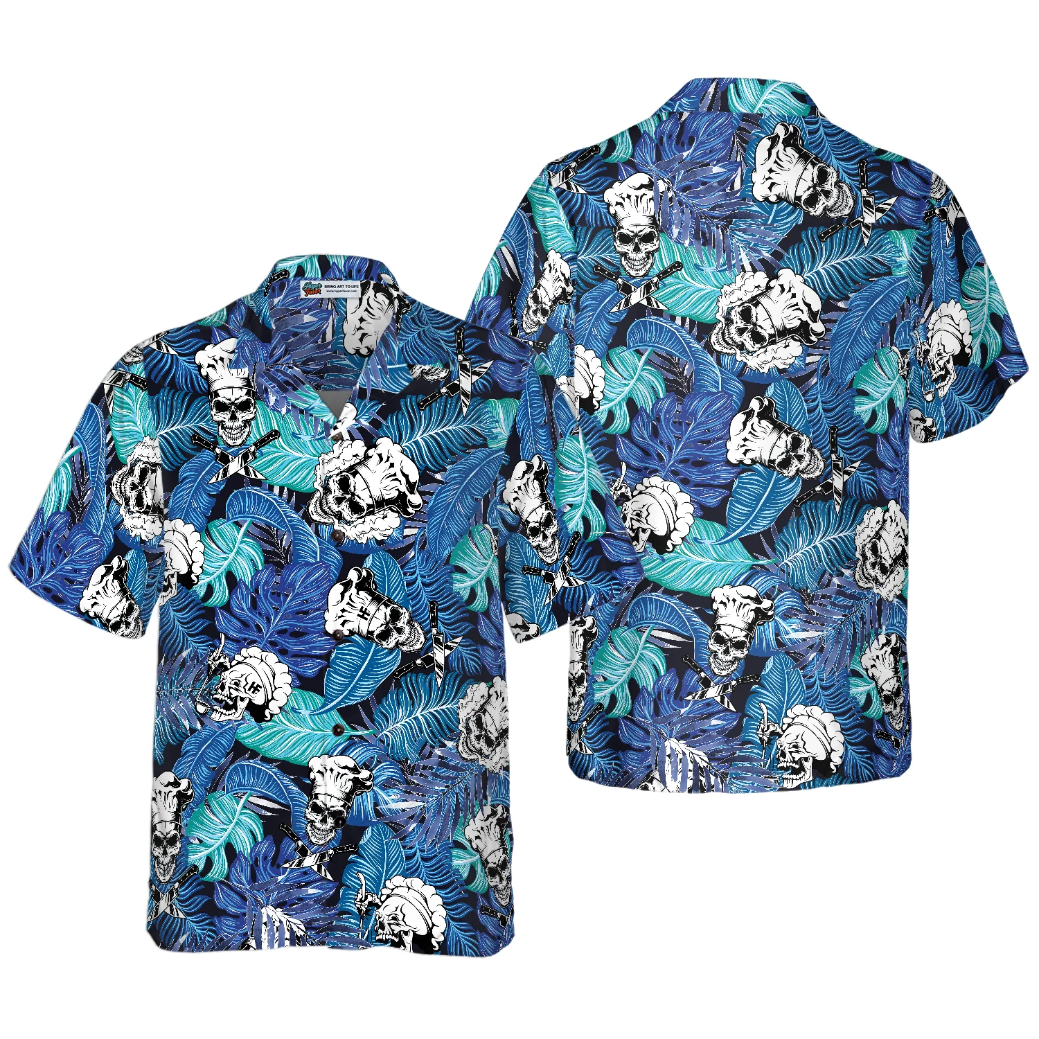 Tropical Blue Leaves Chef Hawaiian Shirt Aloha Shirt For Men and Women