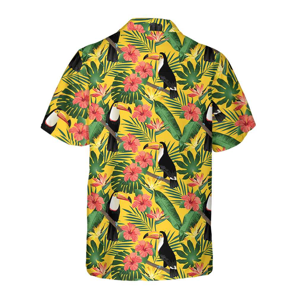 Toucan Birds And Palm Leaves Hawaiian Shirt Tropical Toucan Shirt Toucan Print Shirt  Women Aloha Shirt For Men and Women