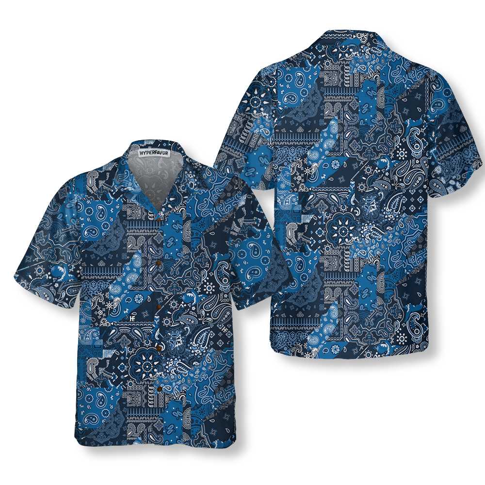 Blue Bandana Kerchief Paisley Pattern Hawaiian Shirt Paisley Shirt Paisley Print Shirt Aloha Shirt For Men and Women