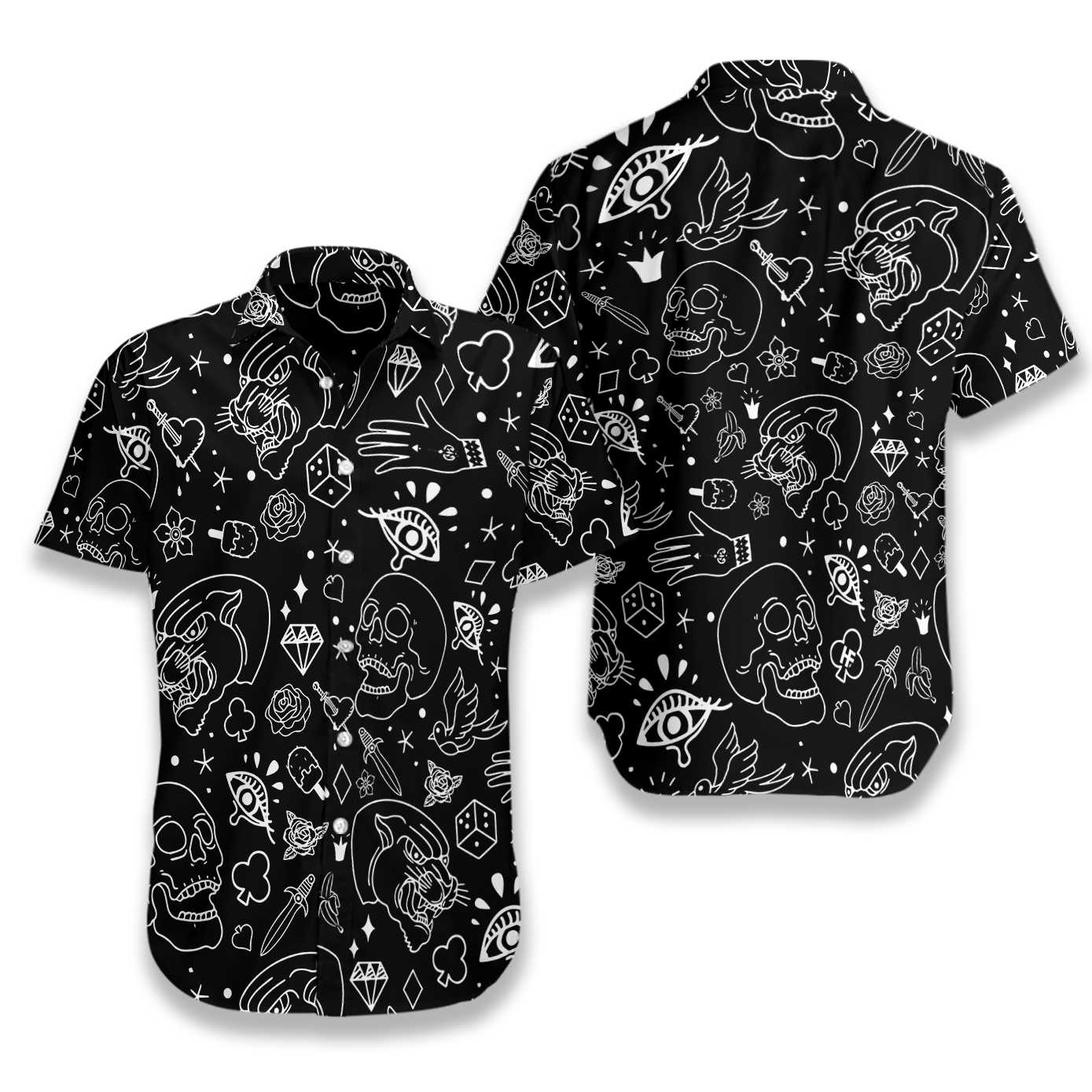 American Traditional Flash Tattoo Skull Hawaiian Shirt Aloha Shirt For Men and Women