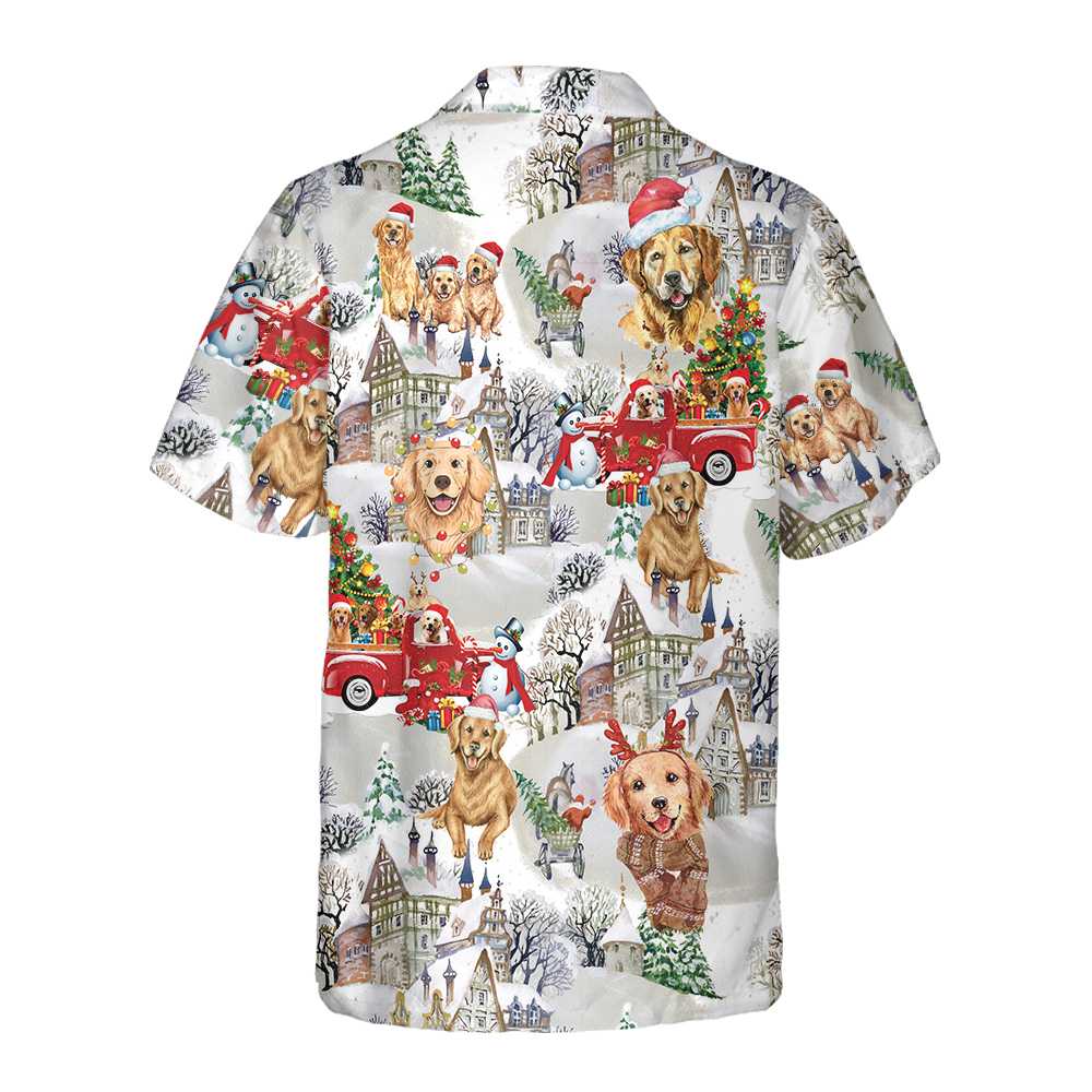 Golden Retriever On Christmas Hawaiian Shirt Golden Retriever Christmas Shirt Christmas Gift For Golden Retriever Lover Aloha Shirt For Men and Women