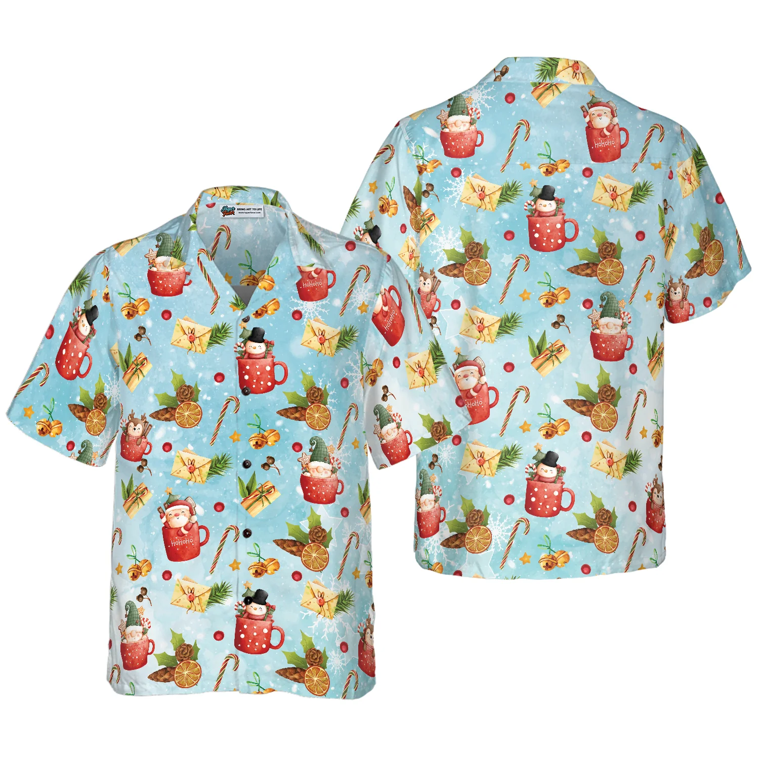 Hyperfavor Santa Christmas Pattern 2 Pattern Hawaiian shirt Christmas Shirts Short Sleeve Button Down Shirt Aloha Shirt For Men and Women