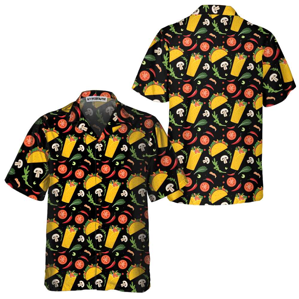 Taco And Burrito Pattern Hawaiian Shirt Funny Taco Shirt  Women Gift For Taco Lovers Aloha Shirt For Men and Women