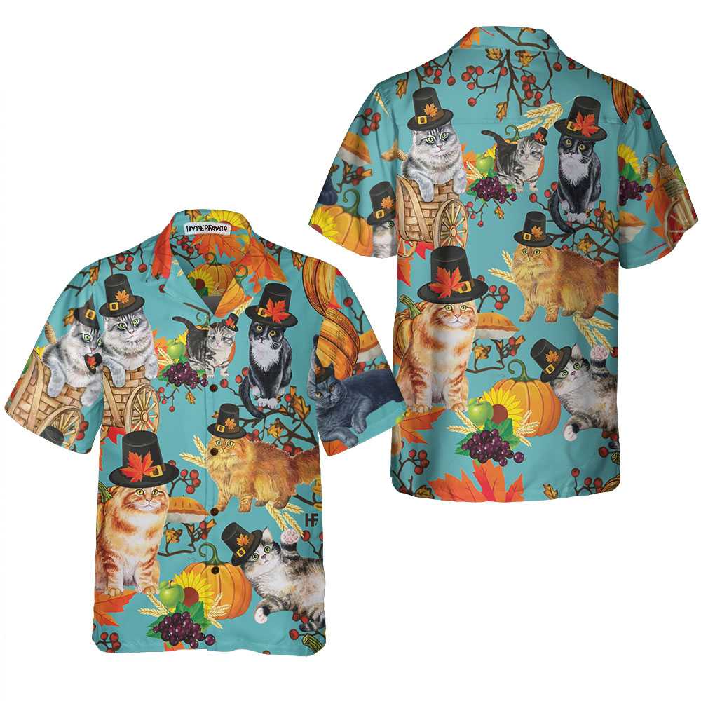 Cats Thanksgiving Hawaiian Shirt Funny Gift For Thanksgiving Day Aloha Shirt For Men and Women