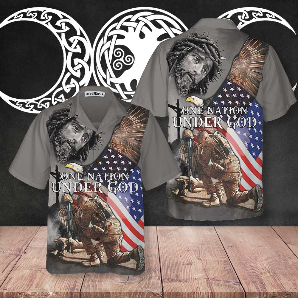 One Nation Under God Veteran Hawaiian Shirt American Flag Veteran Shirt Best Gift For Veteran Day Aloha Shirt For Men and Women