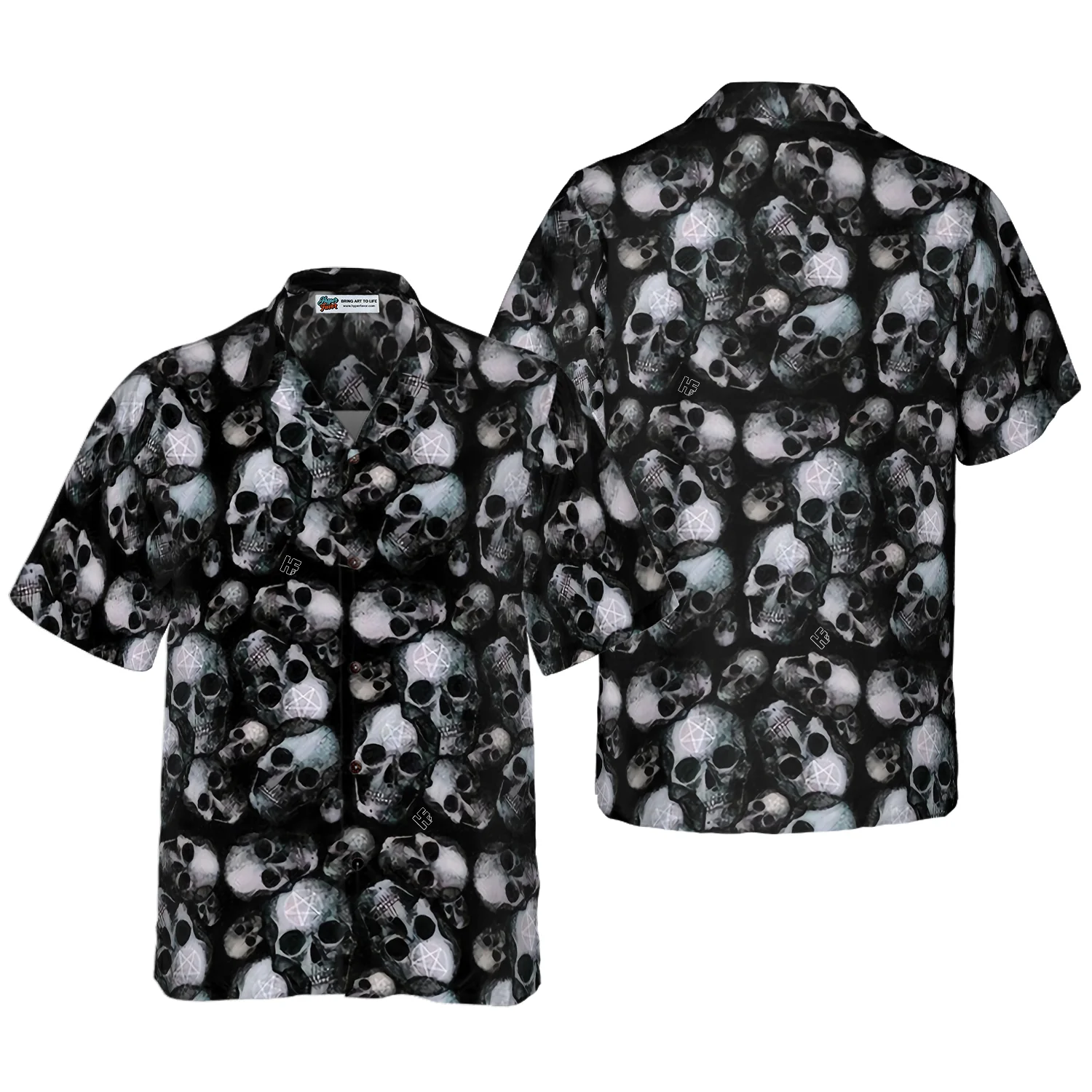 Pentagram Gothic Skull Hawaiian Shirt Black Skull Pattern All Over Print Hawaiian Shirt Aloha Shirt For Men and Women