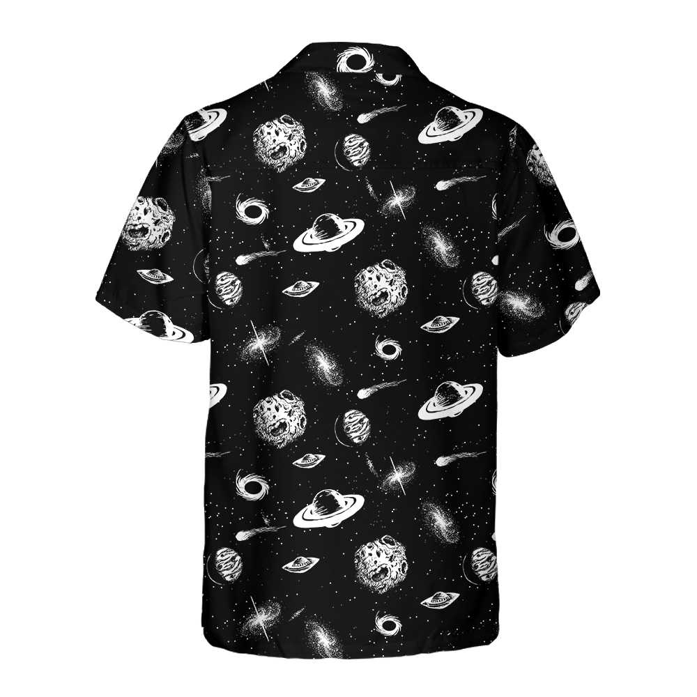 Universe Seamless Pattern Hawaiian Shirt Space Themed Shirt Planet Button Up Shirt For Adults Aloha Shirt For Men and Women