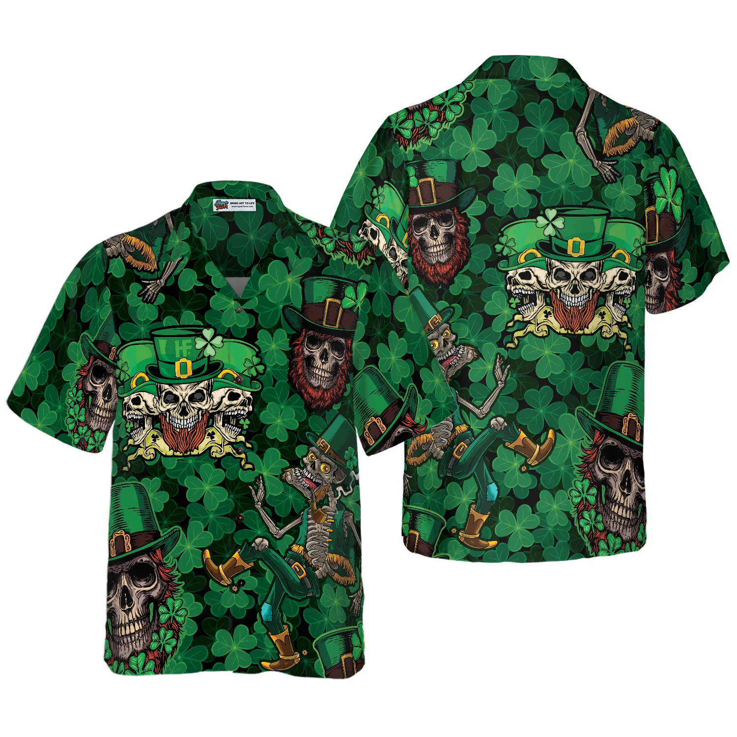 Leprechaun Skull Happy Saint Patricks Day Hawaiian Shirt Aloha Shirt For Men and Women