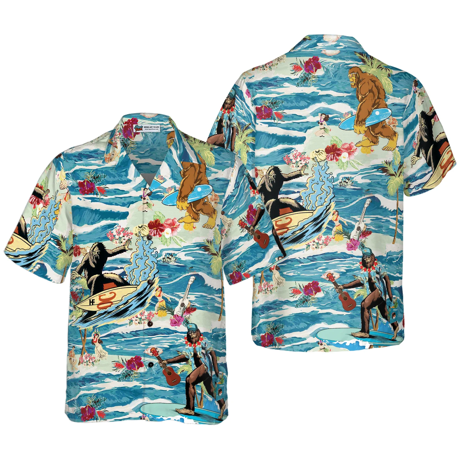 Surfing Bigfoot Aloha Vacation Bigfoot Hawaiian Shirt Tropical Ocean Wave Vintage Bigfoot Shirt Aloha Shirt For Men and Women