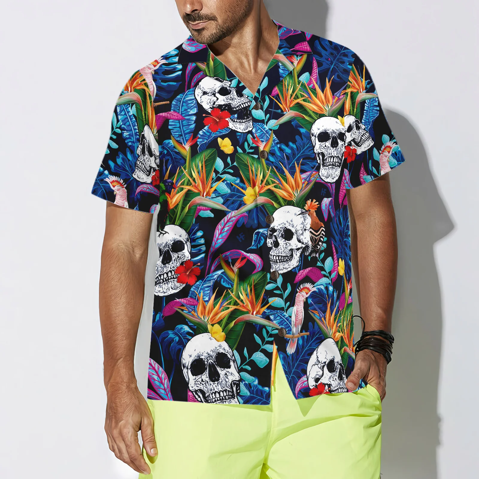 Colorful Tropical Forest And Skull Hawaiian Shirt Aloha Shirt For Men and Women