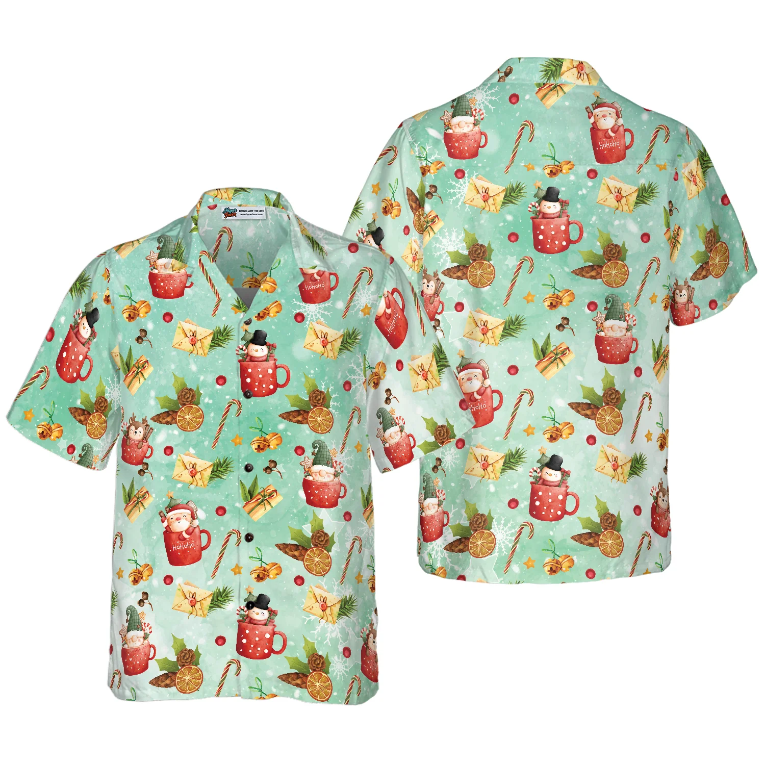 Hyperfavor Santa Christmas Pattern 1 Pattern Hawaiian shirt Christmas Shirts Short Sleeve Button Down Shirt Aloha Shirt For Men and Women