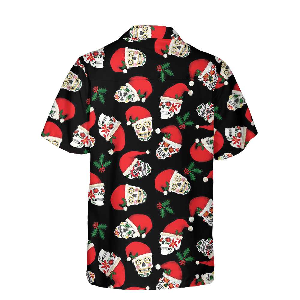 Christmas Sugar Skull Seamless Pattern Hawaiian Shirt Funny Santa Claus Shirt Best Gift For Christmas Aloha Shirt For Men and Women