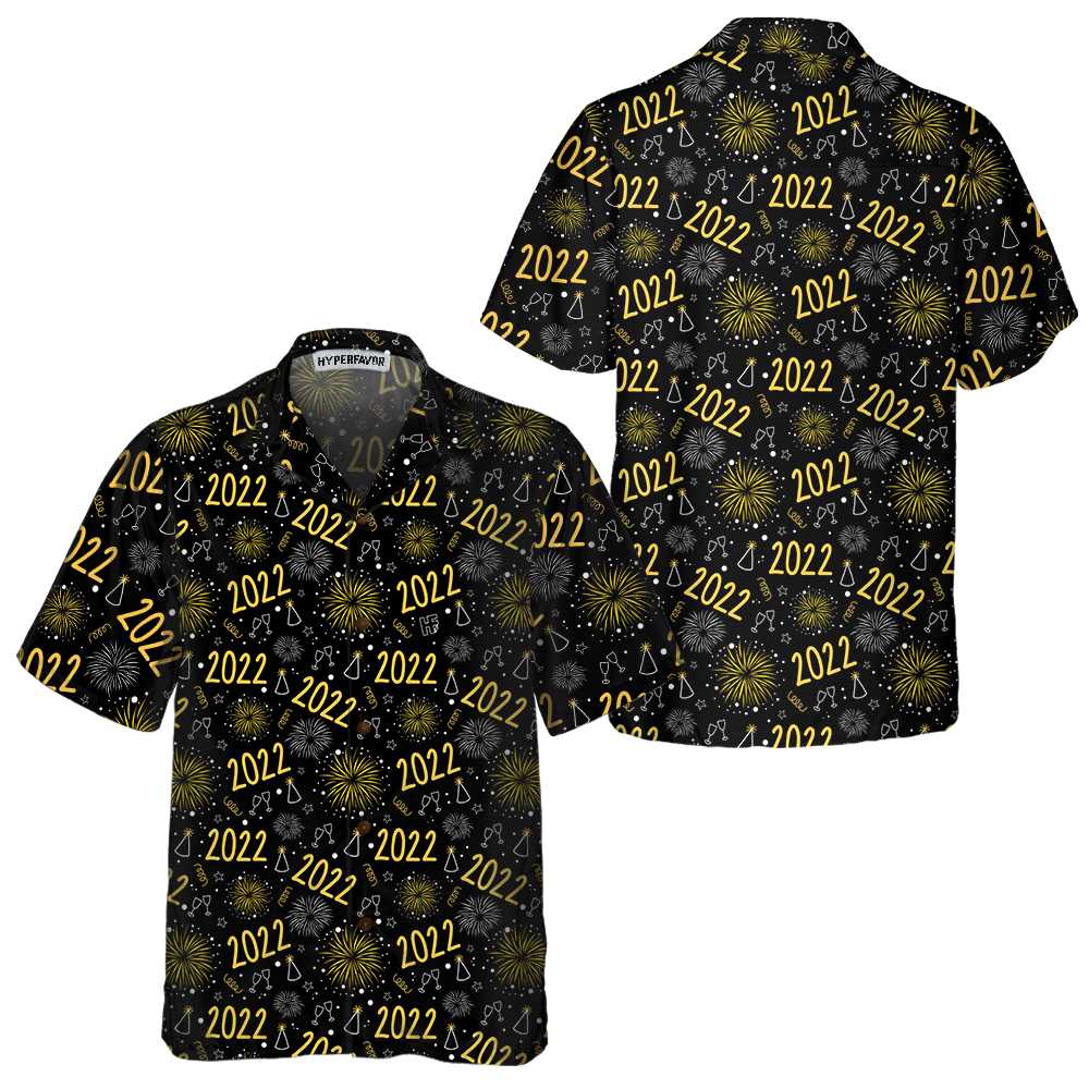 2022 New Year Golden Firework Hawaiian Shirt Happy New Year Shirt  Women Aloha Shirt For Men and Women