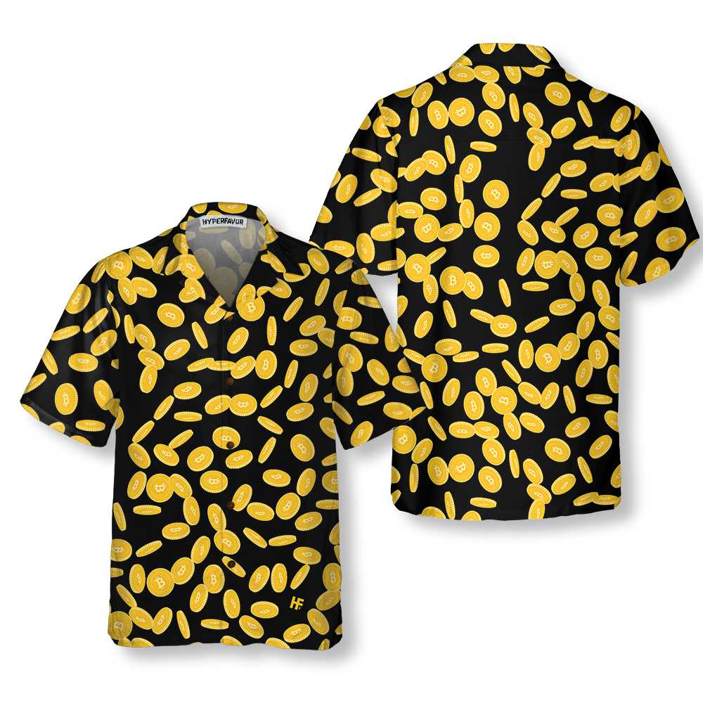 Falling Bitcoin Cryptocurrency Pattern Hawaiian Shirt Unique Bitcoin Shirt  Women Aloha Shirt For Men and Women