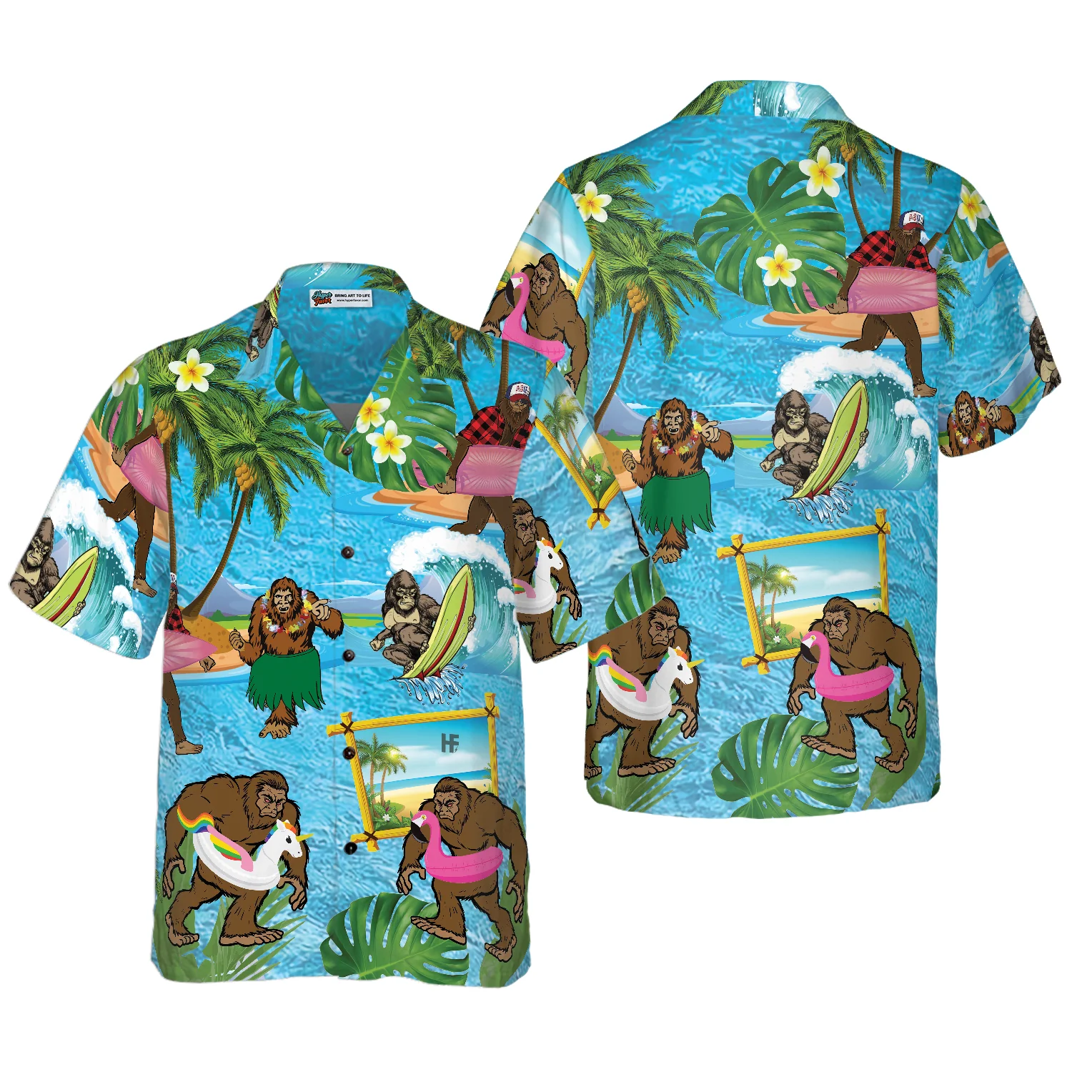 Bigfoot On The Beach Bigfoot Hawaiian Shirt Tropical Aloha Wave Surfing Bigfoot Shirt Aloha Shirt For Men and Women