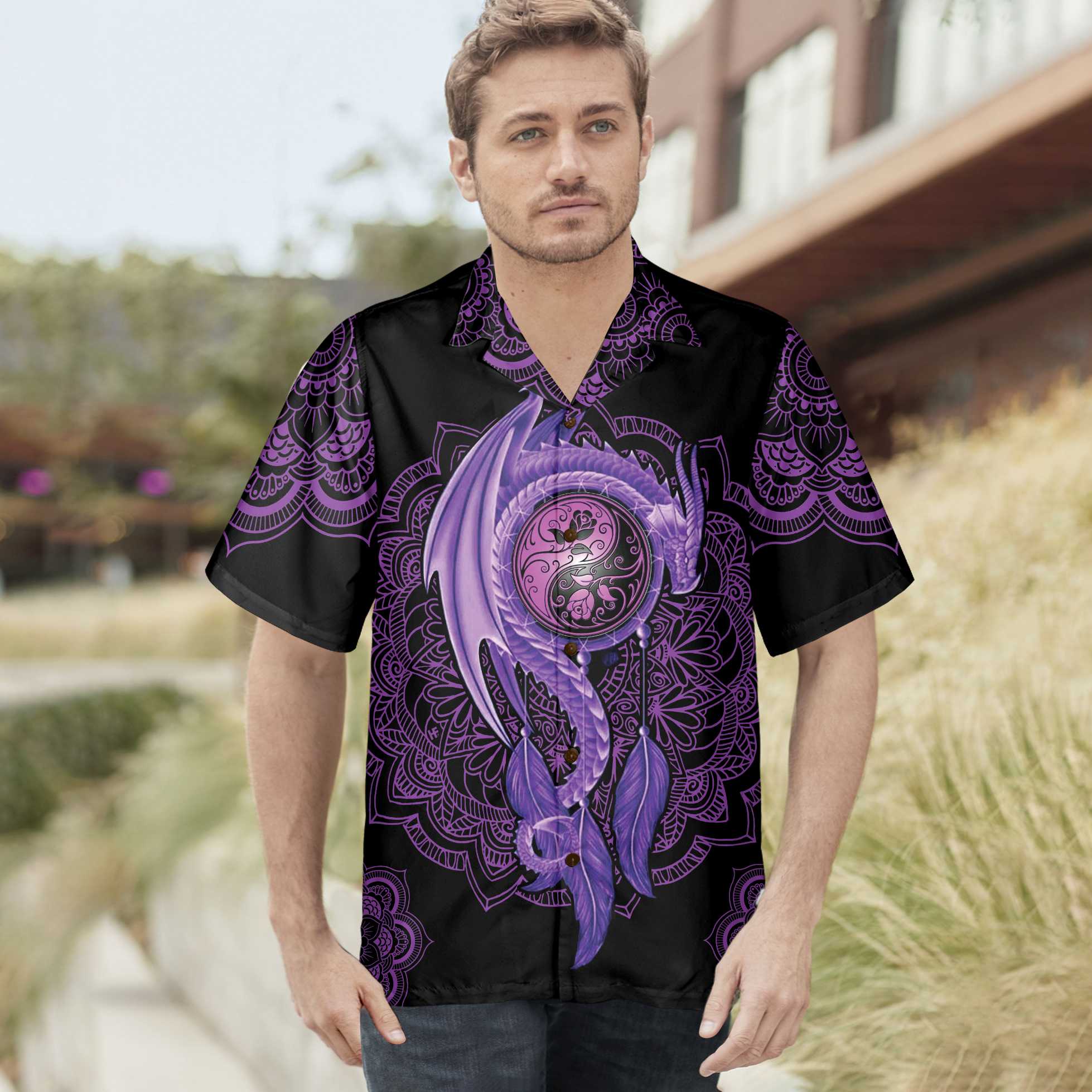 Neon Purple Dragon Mandala Dragon Hawaiian Shirt Purple Dragon Shirt Aloha Shirt For Men and Women