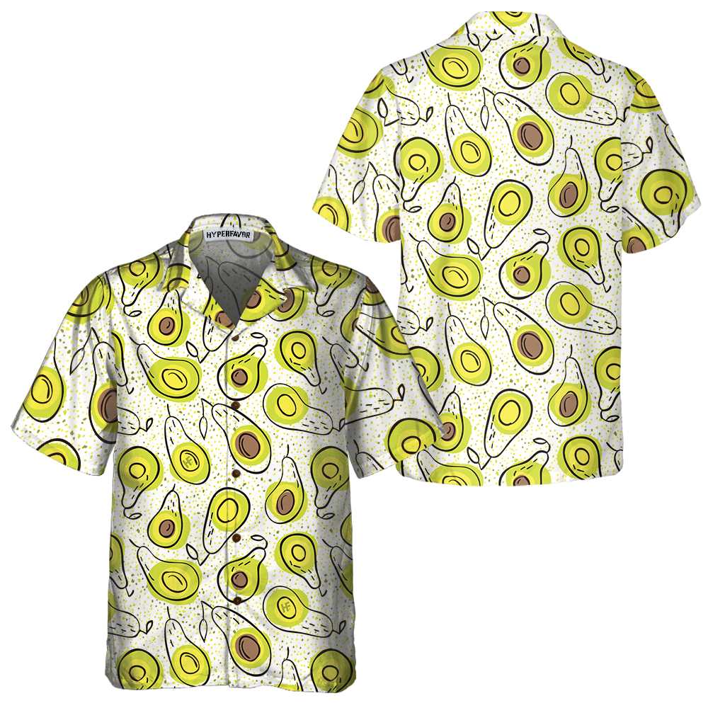 Hand Drawn Avocado Pattern Hawaiian Shirt Funny Avocado Shirt Short Sleeve Avocado Print Shirt Aloha Shirt For Men and Women