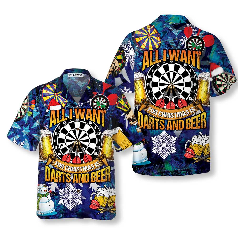 All I Want For Christmas Is Darts And Beer Hawaiian Shirt Funny Christmas Shirt Best Xmas Gift Idea Aloha Shirt For Men and Women