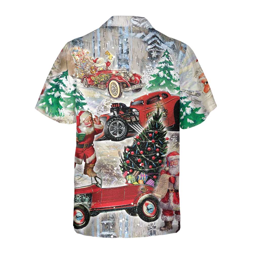 Santa Claus  His Hot Rod On Christmas Hawaiian Shirt Funny Santa Hawaiian Shirt Aloha Shirt For Men and Women