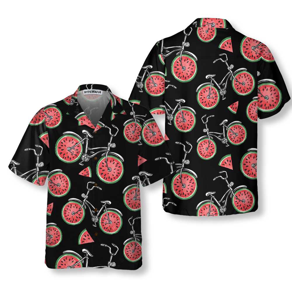 Bicycles With Watermelon Wheels Hawaiian Shirt Funny Cycling Shirt  Women Aloha Shirt For Men and Women