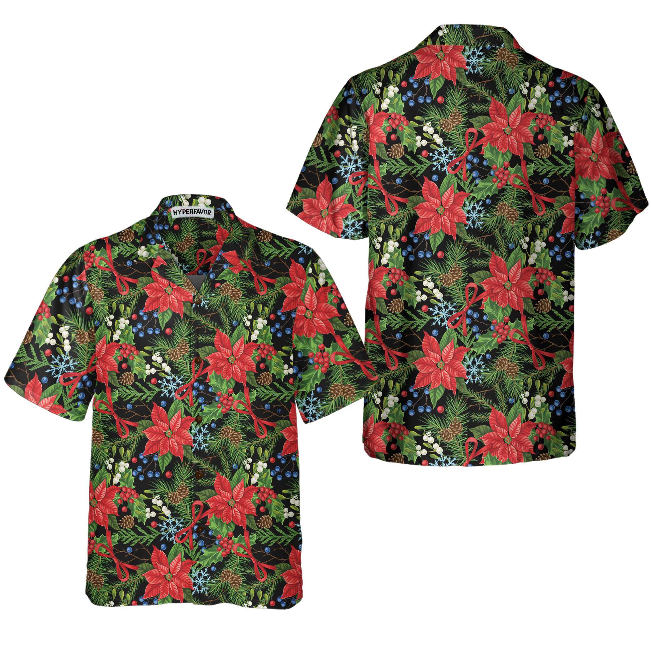 Merry Christmas Winter Plants Hawaiian Shirt Floral Christmas Hawaiian Shirt Aloha Shirt For Men and Women