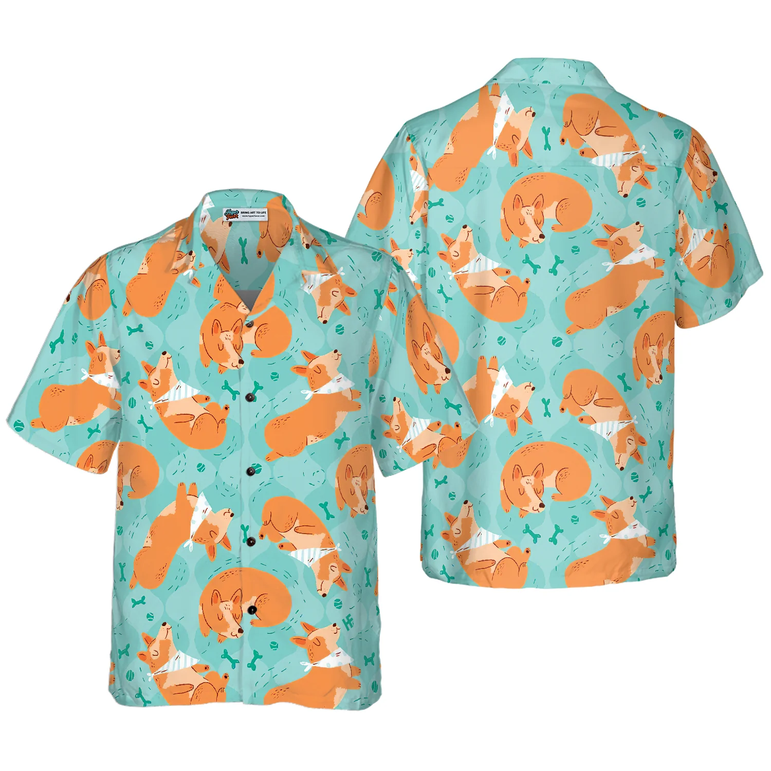 Sleeping Corgi Dreams About Bones Hawaiian Shirt Aloha Shirt For Men and Women